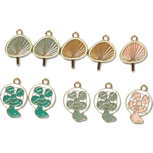10pcs Alloy Oil Dripping Simple Lovely Fan Charms DIY Making Earrings Necklace Hair Jewelry Accessories New Fashion