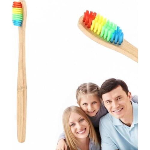 4 Pcs Environmental kids Bamboo Charcoal rainbow Toothbrush For Oral Health Low Carbon Soft Wood Handle Children Toothbrush