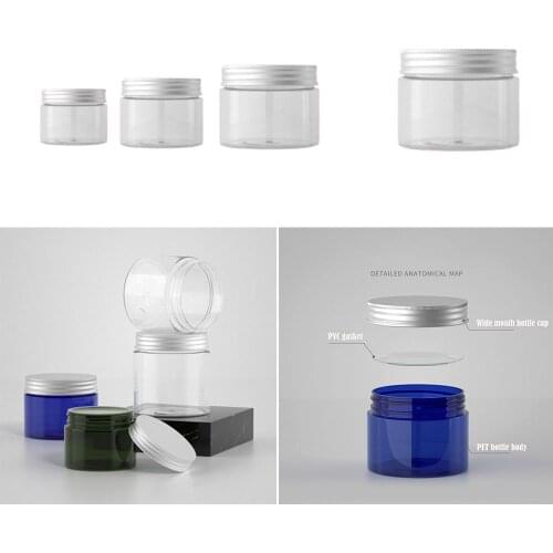 50g/100g/150g/200g/250g Plastic Empty Makeup Jar Pot With Aluminum Cover Refillable Bottle Face Cream Lotion Cosmetic Container