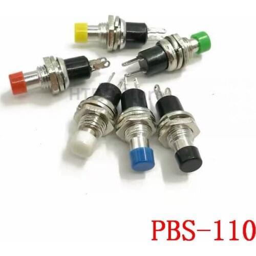 6pcs PBS-110 7mm Thread Multicolor 2 Pins Momentary Push Button Switch Power on button self-locking switch