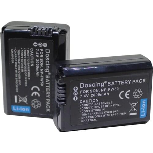 Doscing 2Pcs 2000mAh NP-FW50 NPFW50 Camera Battery for Sony a5100 NEX5T NEX5R X-7 NEX6 NEX-5N NEX5C NEX3N NEX3CV a33 a35 a37 a55