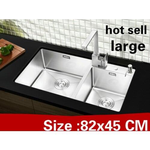 Free shipping Household kitchen manual sink double groove do the dishes 304 stainless steel vogue large hot sell 82x45 CM