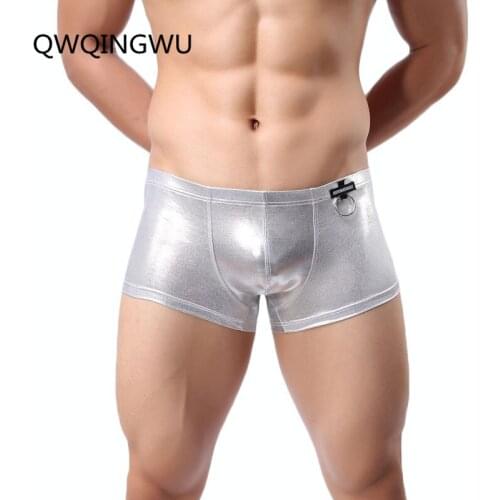 Men Boxers Bright PU Patent Leather Underwear Men Fashion Boxer Shorts Soft Bulge Pouch Underpants Boxer Shorts Underwear men