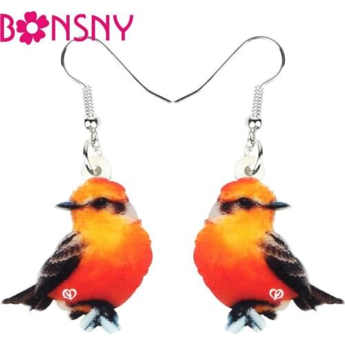 Bonsny Acrylic Sweet Vermilion Flycatcher Bird Earrings Drop Dangle Animal Jewelry For Women Girls Teen New 2019 Accessory Gift