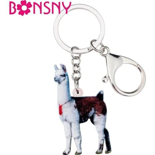 Bonsny Acrylic Standing Alpaca Llama Key Chains Keychains Ring Cartoon Animal Jewelry Gift For Women Girls Bag Car Wallet Charms