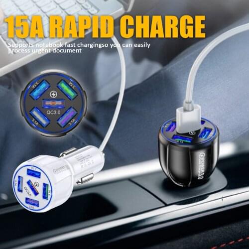 Quick Car Charge Mini 5 Ports Multi USB QC 3.0 Fast Charging for Android iPad iPhone Samsung Charger Adapter in Car