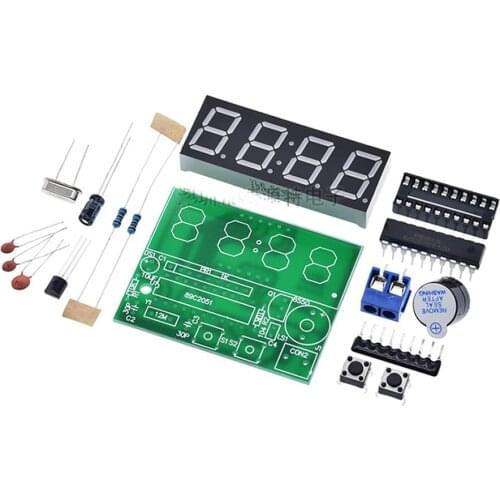 AT89C2051 Digital LED Display 4 Bits Electronic Clock Electronic Production Suite DIY Kit 0.56 Inch Red Two Alarm