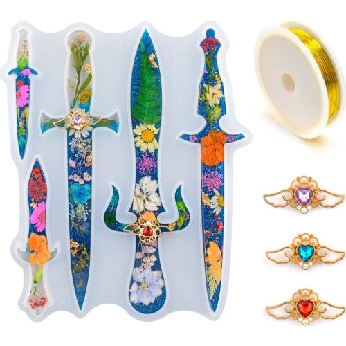 DIY Dagger Sword Crystal Epoxy Resin Mold Keychain Finger Cots Knife Defense Pendant Silicone Mould For Resin Craft Halloween