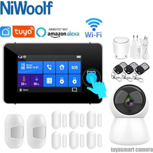 Tuya Wifi Gsm Home Burglar Alarm System TFT Touch Keyboard Fingerprint Arming Temperature Humidity Display With 433MHz Sensor