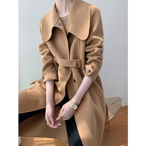 Double Faced Cashmere Overcoat Womens Middle and Long Style Temperament Fashion Autumn and Winter 2021 New Big Lapel Wool