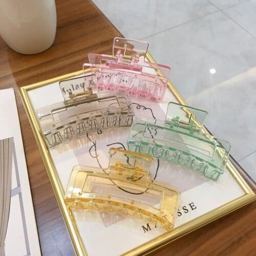 Elegant Transparent Big Hair Claw Females Trendy Geometric Hollow Acrylic Hairpins Popular Daily Square Semicircle Barrettes