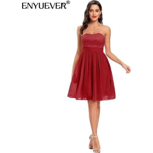 Enyuever Short Party Dress Women Summer Clothes Strapless Off The Shoulder Elegant Chiffon Formal Dress Robe De Soiree Femme