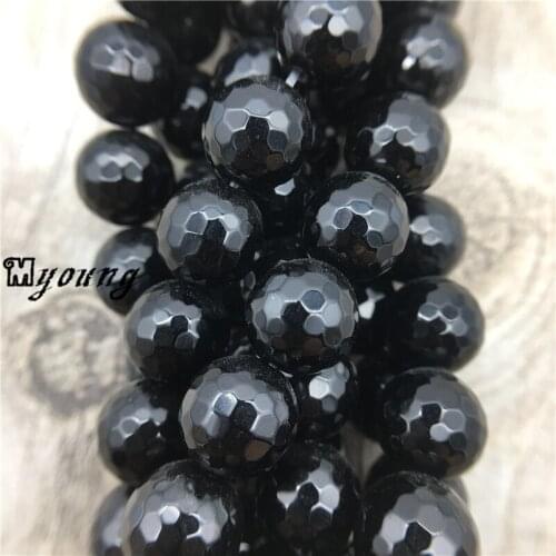 Faceted Round Onyx Loose Beads,Black Agates Beads, Drilled Gems Stone Beads for jewelry making 5 strands/lot MY0007