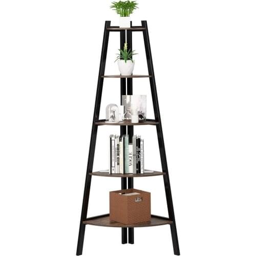 Homfa Industrial 5 Tier Ladder Plant Stand Metal Bookshelf Multipurpose Display Shelf for Home Office (Black)