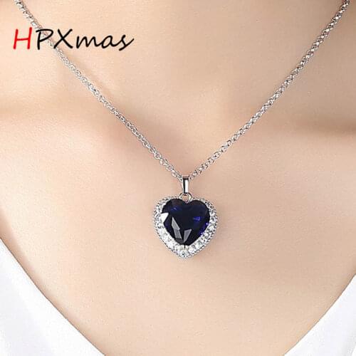 HPXmas Cardioid Design Blue Ocean Heart Necklaces Silver Plated Chain Top Quality Fashion Wedding Pendant Jewelry Gift for Women