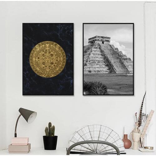 Mayan Calendar Canvas Poster Mexican Decor Aztec Wall Art Canvas Painting Prints Eclectic Style Wall Picture for Living Room