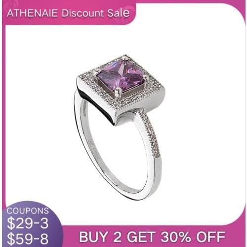 ATHENAIE 100% 925 Sterling Silver Timeless Elegance Ring With Purple CZ Square Rings For Women Wedding Gift