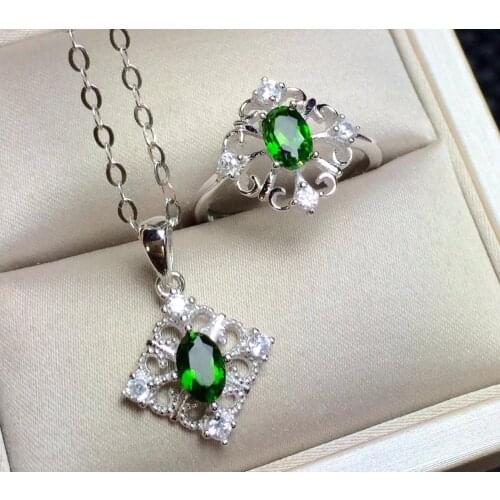 Columbia natural diopside set ring earrings necklace fashionable with new design quality 925 Silver