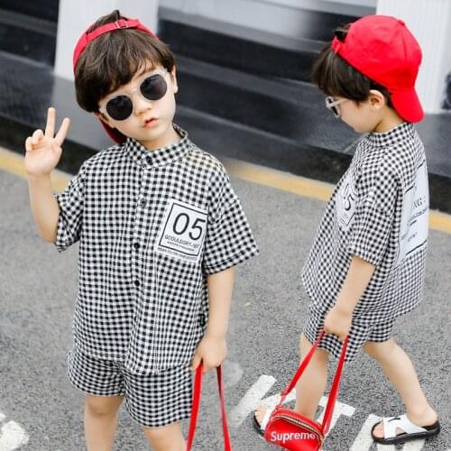 Summer Fashion Baby Boys Clothes Set short sleeve shirt Plaid Suit For Boys Children Clothing Cotton Costume For Kids Suits