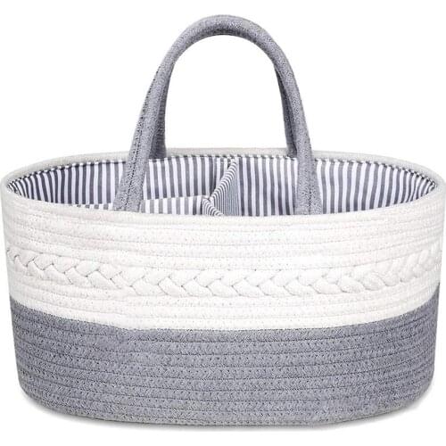 Baby Diaper Basket Caddy Organizer Stylish Woven Nursery Storage Bin Portable Nappy Diaper Storage Basket Pure Cotton Rope Toy