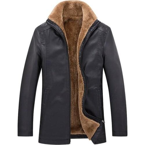 High quality Faux Leather Jacket New Winter Fur Men Leather Jacket Business Casual Long Windbreaker Coat Jaqueta Couro Masculina