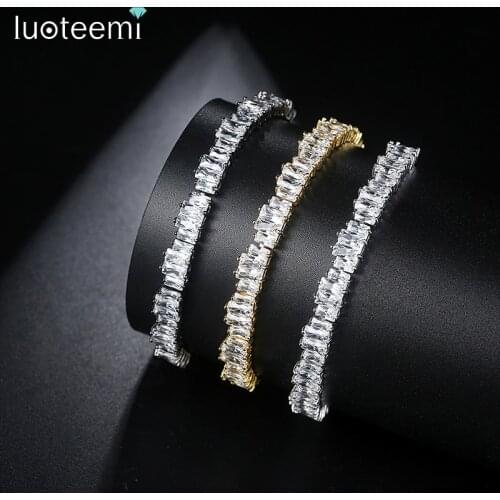 LUOTEEMI Newest Black Color Chain Link Bracelet CZ Micro Pave Adjustable Size Bangle Pulseira Feminina Jewelry Gift Party