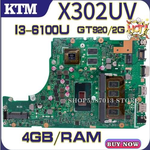 X302U for ASUS X302UV X302UA/UJ X302UJ laptop motherboard X302UA mainboard test OK I3-6100U cpu 4GB-RAM