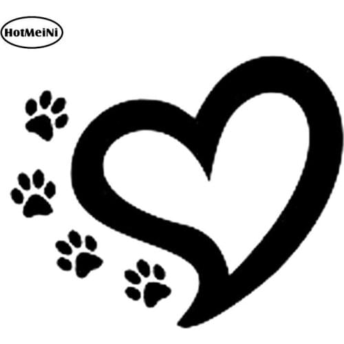 HotMeiNi Fashion Heart With 4 Dog Paws Print Vinyl Decals Car Sticker Black/Silver For Window Bumper Laptop Accessories 14*11cm