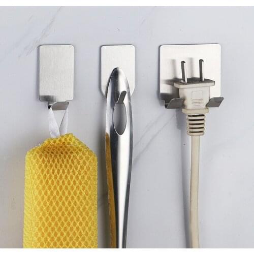 Wall Holder Hook Hanger Self Adhesive Home Kitchen Bathroom Wall Door Stainless Steel Holder Hook Hanger Storage Organizer