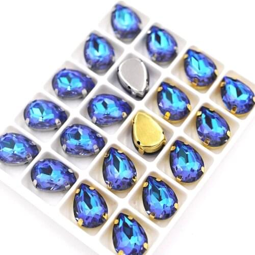 New Teardrop shape Dark olive Mocha fluorescence Glass Crystal sewing claws flatback rhinestones for clothing/hair clip/brooch