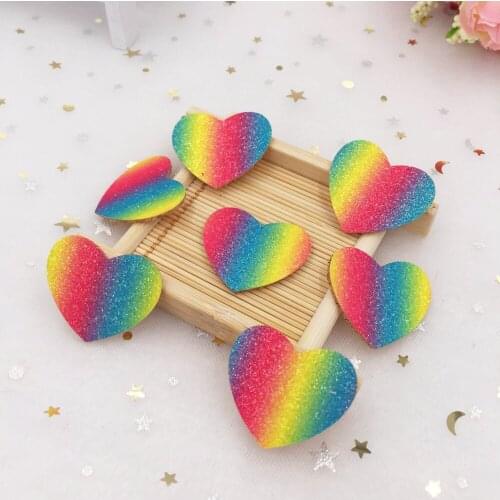 New 16pcs Felt Fabric Glitter Paillette Rainbow Sweet Heart Patches Appliques Wedding DIY Hair Clip Accessories Craft Supplies