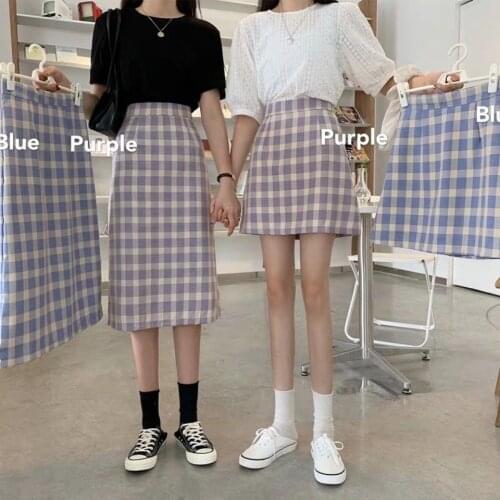 Summer 2021 New High Waist Slimming A- line Skirt Hip Skirt Plaid Elegant Skirt Womens Fashion Skirt