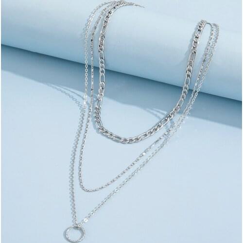 Stillgirl 2Pcs Multilayer Punk Ring Pendant Necklace for Women Geometric Hip Hop Emo Cuba Chain Couple Male Gift Fashion Jewelry