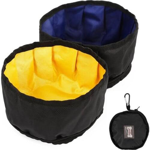 Dog Bowl Portable Waterproof Nylon Pet Double Bowl Feeder Outdoor Travel Foldable Dogs Food Water Container Plate for Dogs Cats