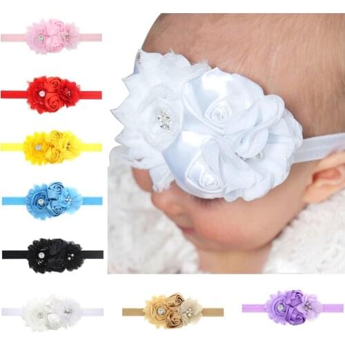 Baby girl headband Infant hair flower cloth Tie bows newborn Headwear tiara headwrap Gift Toddlers bandage Ribbon crystal