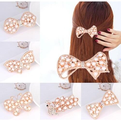 Lovely Women Hair Ornaments Headdress Alloy Pearl Bowknot Leaf Hairpins Hair Clips Bride Hairgrips Wedding Bridal Headpiece SL