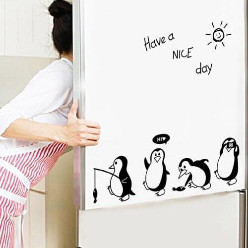 Have A Nice Day Cute Animals Penguin Refrigerator Sticker Fridge Kitchen Fridge Wall Stickers Art For Home Decoration #50g