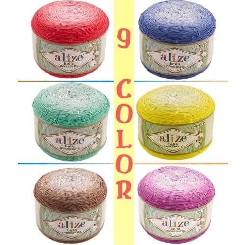 Hand Knitted Yarn 100% Cotton - 900 Meters(1-2x250gr) - 8 Color-Cake Knit Yarn Ball Scarf - Alize Bella Ombre Tie Dye-Sweater-DIY