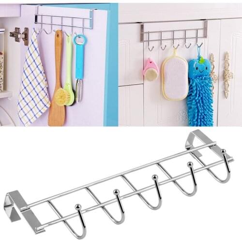 Five Rows Of Hooks Stainless Steel Home Hook Behind The Door Coat Rack Nail-Free For Kitchen Cabinet Door Back Type 5 Hooks