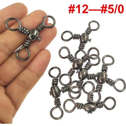 100pcs/200pcs Fishing Swivels 3 Way Barrel Swivel Cross-Line Swivels Rolling Swivel Size 5/0# to 12# Emerillones Pesca