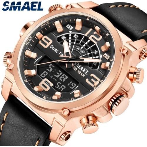Smael Top Brand Luxury Mens Watches Male Digital Sport Watch Leather Strap Quartz Men Watch Relogio Masculino Reloj Hombre 6012