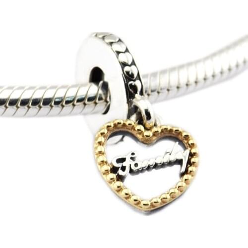 Brand New 925 Sterling-Silver-Jewelry Loving Family Heart Dangle Charm Beads DIY Jewelry Making Fits European Charms Bracelet