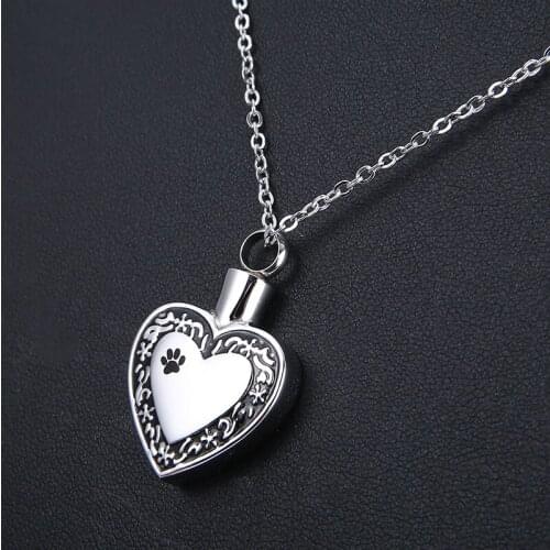 Vintage Silver Pet Ash Necklace Heart Shape Keepsake Ashes Pendant Necklace Pets Cremation Ash Storage Jewelry