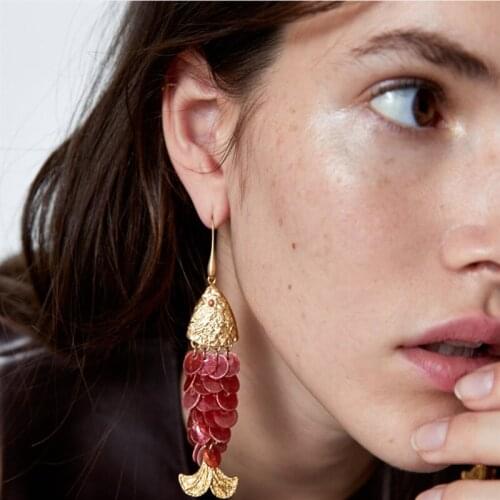 Cute Fish Scale Drop Earrings for Women Girl Gold Metal Sequins Statement Earring pendientes Summer Beach Party Jewelry