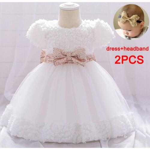 0-24M Newborn White 1st Birthday Dress For Baby Girl Clothes Lace Princess Dress Wedding Baptism Dresses Gown