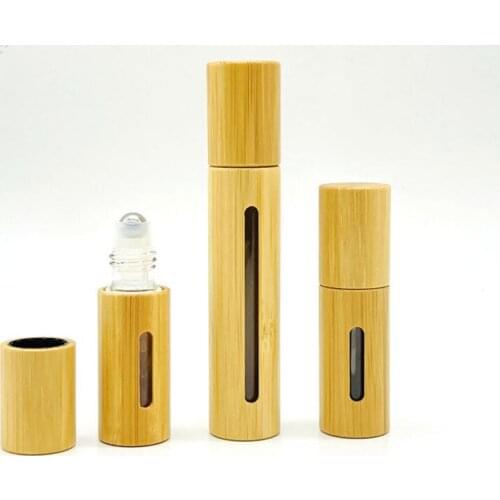 100pcs 5/10ml Bamboo Roll On Bottle for Essential Oils,Perfume Containers With Stainless Steel Roller Ball,Bamboo Wooden Shell