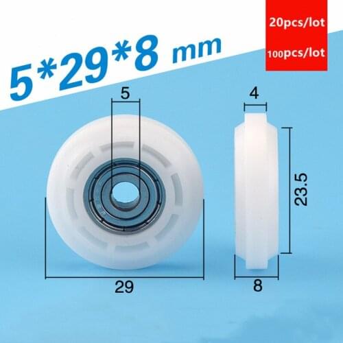 20pcs/100pcs 5*29*8mm Y type 3d printer pulley engraving machine 20 aluminium rail POM plastic coating 625ZZ guide wheel roller
