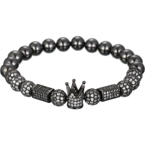 2020 Brand Trendy Imperial Crown Charm Bracelets 8MM Micro Pave CZ Round Bead Women Men Copper Jewelry Pulseras Mujer Bileklik