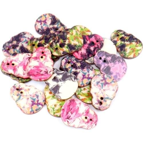 25x33mm 20pcs Multicolor Wooden Cute Skull Wooden Decorative Buttons For Scrapbooking Handmake DIY Accessory
