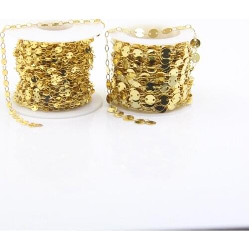 5Meter Plated Gold Flat Round Copper Rosary Chain,Brass Metal Coin Handmade Chain Chokers Necklace Accessorie Jewelry Findings